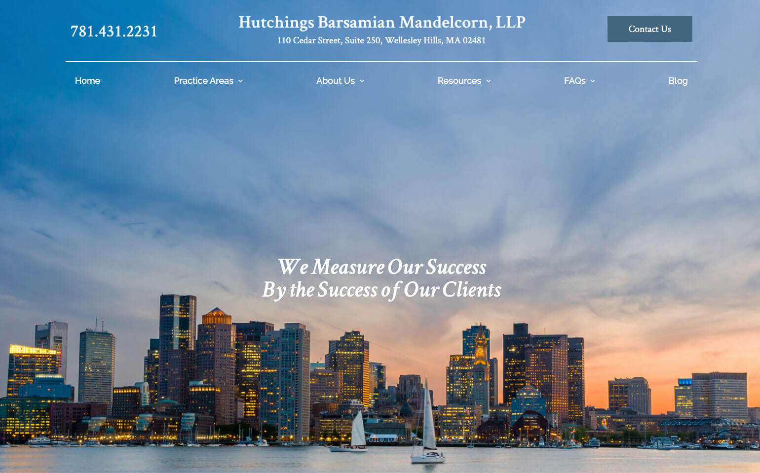 Hutchings Barsamian Mandelcorn, LLP desktop website preview