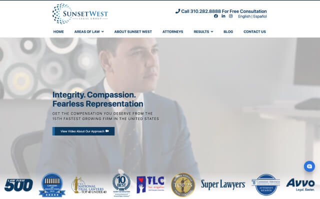 Sunset West Legal Group desktop website preview