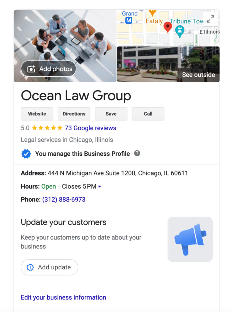 completed Google Business Profile for law firm