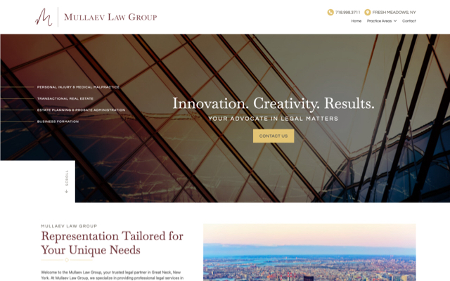 Mullaev Law Group desktop website preview