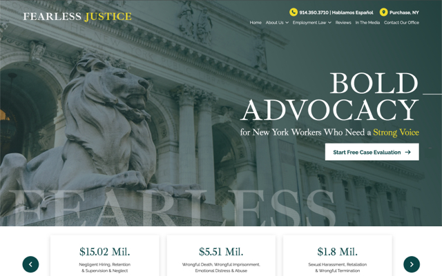 Fearless Justice desktop website preview