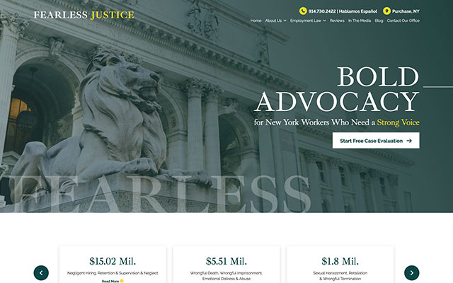 Fearless Justice desktop website preview