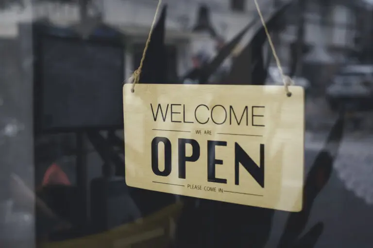 Open sign in the window of a business